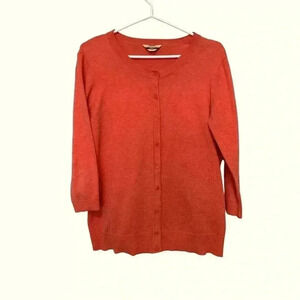 Denver Hayes soft, cotton/nylon  button down sweater, 3/4 sleeves, coral